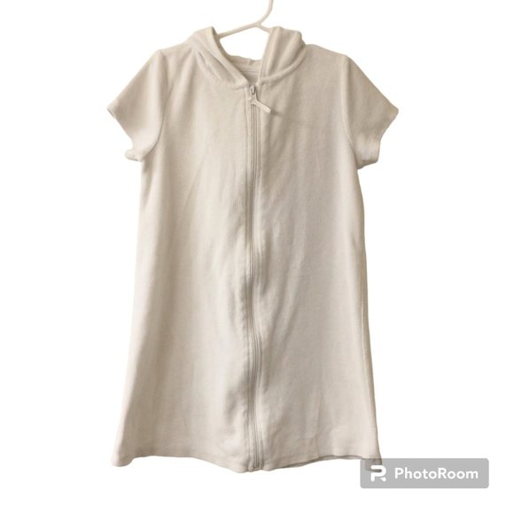 Girl's OP White Short Sleeve Hooded Full Zip Swimsuit Cover Up Size Med 7/8 - Picture 1 of 4
